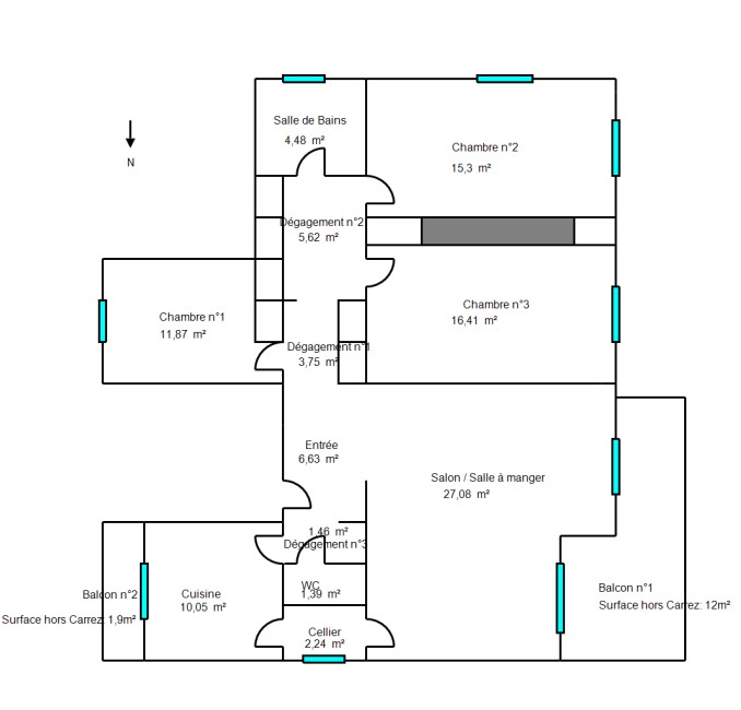 Nice – Cimiez Appartement 4 pièces 106 m2 : plan