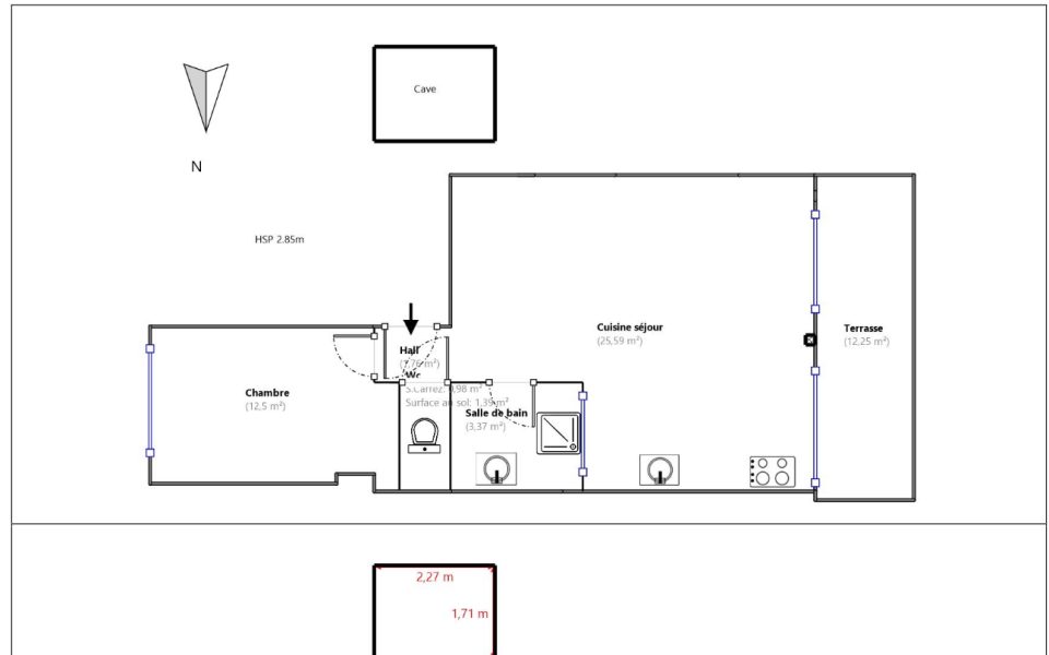 Nice Baumettes – One Bedroom Apartment with Terrace near University : plan